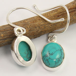 Meilleure vente Boucles d'oreilles en argent sterling 925 naturel faites à la main avec pierre précieuse turquoise bleue de forme ovale au prix de gros - Product Image 1