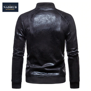 แจ็กเก็ตหนังคอปกตั้งอย่างเป็นทางการของผู้ชายสำหรับฤดูหนาวฤดูใบไม้ผลิและฤดูใบไม้ร่วง-สไตล์ซิปด้วยแรงบันดาลใจมอเตอร์เคลือบเพื่อความสบาย - Product Image 3