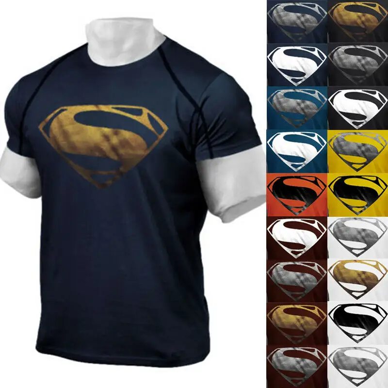 Super Man Printed Body Building T shirts with Short sleeves T-shirt Bodybuilding Fitness Sports Clothes for men