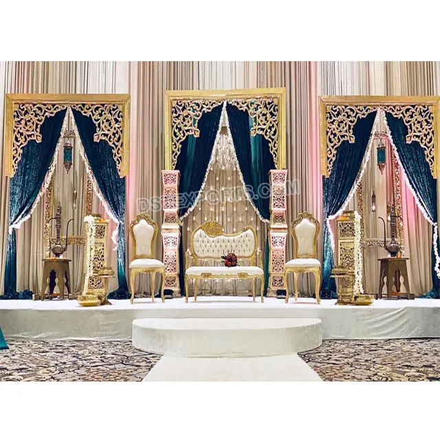 Moslim Walima Stage Mehraab Decoratie Arabische Bruiloft Receptie Night Stage Glamorous Aziatische Wedding Podium Decor