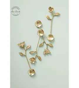 生态友好的黄铜镜面抛光香甜小尺寸茶匙赠品使用一套4件现代设计汤勺