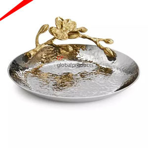 Plateau de service rond en métal avec décor, 1 pièce, design moderne, poignées papillon, partyware, décoration de plateau de service - Product Image 5