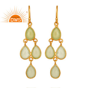 ต่างหูเงินแท้ชุบทอง 18k ประดับพลอยเพรนไนต์ คาลซิโดนี ขายส่ง เหมาะสำหรับงานแต่งงาน งานปาร์ตี้ ทันสมัย คลาสสิก - Product Image 1