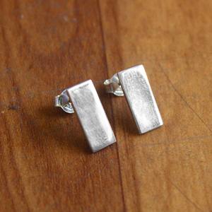 Minimalist <b>Studs</b> Simple Sterling Silver Rectangle Earrings - Product Image 1