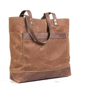 Sac fourre-tout Avec Poignées En Cuir | Toile épaule fourre-tout En Toile Marron Sac IBS-0053 - Product Image 1
