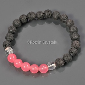 With Good Quality of pink Quartz Fengsui Gemstone Bracelet : Lava Rock with pink Quartz Fengsui Gemstone Bracelet For Sale - Product Image 1