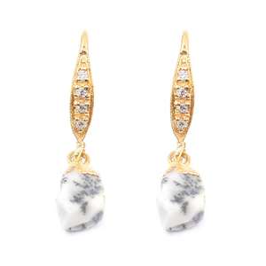 ต่างหูทองเหลืองประดับโอปอลเดนดริติก 26 มม. 27 มม. รูปทรงหยาบ ชุบทอง 14k พร้อมลวดเงินแท้ประดับเพชรซิคอน - Product Image 1