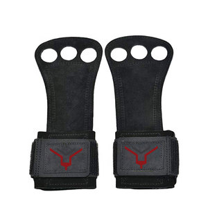 <b>Cow</b> Leather Crossfit 3 Hole Gymnastics Palm Protector Pad Weight Lifting Hand Grips With Adjustable Wrist Support Wraps - Product Image 5