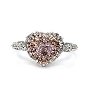 Certificat de diamant rose classique en forme de cœur, 18 carats, or blanc massif, deux tons, sertissage pavé, solitaire, mariage, fiançailles, anniversaire - Product Image 1