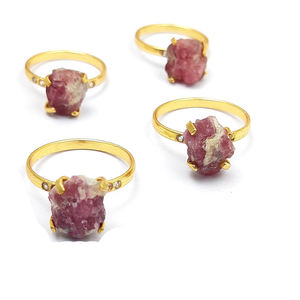 Pink Tourmaline Pave Cz <b>Set</b> October Birthstone Prong <b>Set</b> <b>Ring</b> - Product Image 1