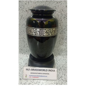 Urna de cremación grabada, banda de plata Florida de aluminio negro - Product Image 1