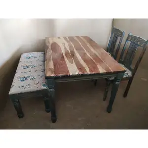 Mesa y sillas de granja de comedor de madera rústica, banco con pata desmontable para muebles de jardín al aire libre, banquete de boda