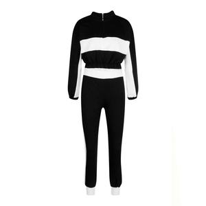 2021 logotipo personalizado señoras alto contraste Panel rayas diseño calidad Crop Top-Jogger chándal/chándal Streetwear ropa de entrenamiento - Product Image 2