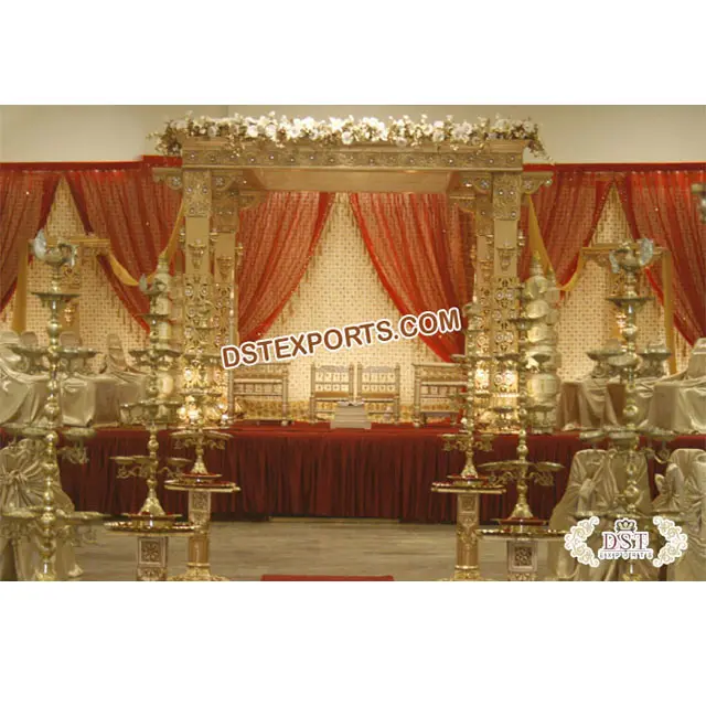 Golden Indian Wedding Diamond Fitted Mandap South African Wedding Mandap with Diamond Pillars Indian Wedding Sona Chandi Pillar