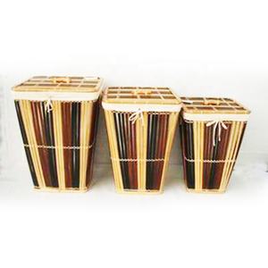 Juego de cesta de almacenamiento de lavandería de bambú estilo Arte Popular ecológico hecho a mano artesanías de bambú - Product Image 1