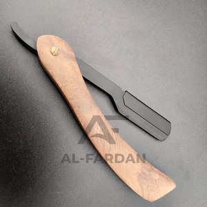 Cuchilla de acero inoxidable con logotipo personalizado de alta calidad, de borde recto maquinilla de afeitar, afeitado manual de seguridad con mango de madera Pakka - Product Image 4