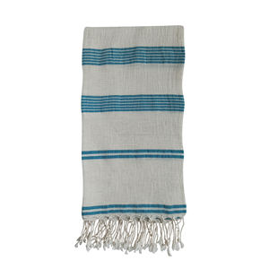 Linen Cotton Peshtemal Beach Hammam Travel <b>Towels</b>, 90x170cm 35x66" Made in Turkey Fair-trade Light Weight Naturel-Blue - Product Image 2