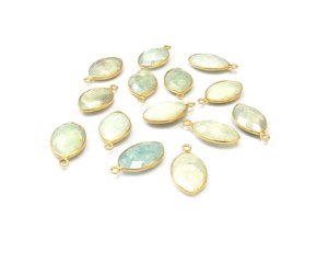 Connecteur de sertissage de pierres précieuses tendance en laiton plaqué or, forme marquise, motif mousse aigue-marine, 11x17, à simple ou double attache, pour la fabrication de bijoux 5 - Product Image 4