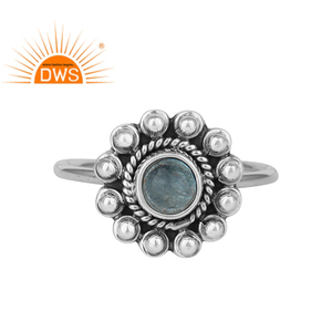แหวนพลอยอะพาไทต์ ขายส่ง ดีไซน์ดอกไม้โบราณ เงินแท้ 925 แหวนปรับขนาดได้ เครื่องประดับ คอลเลคชั่นคลาสสิก - Product Image 1