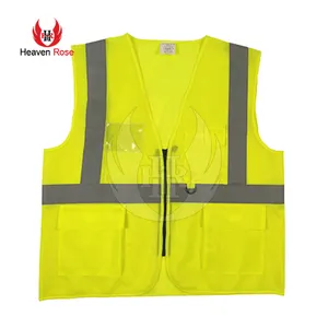 Construction Flap Pocket With Reflective Tape men Hi Vis Safety Zipper Vest