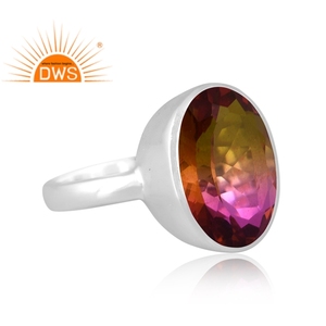 Venta caliente de plata de ley fina Natural Bio Multi turmalina doblete cuarzo piedra preciosa anillo apilable fabricante de joyas - Product Image 3
