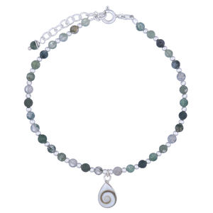 Pulsera de plata con conchas de Shiva, cadenas de ágata - Product Image 1