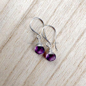 Pendientes de piedras preciosas de cuarzo amatista en Plata de Ley 925 Hermosa joyería chapada en oro hecha a mano - Product Image 2