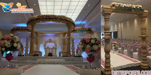 Mandap floral en bois pour mariage indien du sud, incroyable mandap en bois pour mariage indien, piliers de mariage sculptés en bois, mandap en bois FIJI - Product Image 5