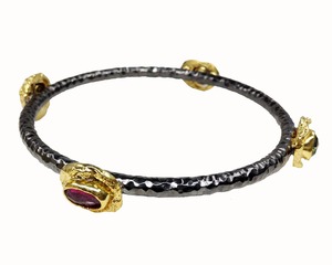 Antique <b>Sterling</b> <b>Silver</b> <b>925</b> Gold Plated Oxidize Multi Color Tourmaline Hammer Texture Wholesale Handmade Women Bangles <b>Bracelets</b> - Product Image 1