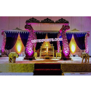 Magnifique Mandap de mariage moderne, sculpté à la main, motif paon, artisanat en bois, pour mariages indiens en Australie - Product Image 1