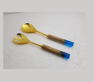 การปรับแต่งโลโก้สแตนเลสสลัดเซิร์ฟเวอร์ทองชุบและเรซิ่นจับ PVD ทองขัดสลัดเสิร์ฟเครื่องมือเครื่องมือครัว - Product Image 4