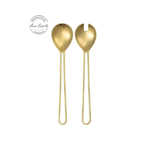 ชุดช้อนส้อมเสิร์ฟสลัดสีทองขายดี ผลิตจากสแตนเลส ทนทาน ดีไซน์ด้ามยาว พรีเมียม สำหรับใช้ในครัวและรับประทานอาหาร - Product Image 1