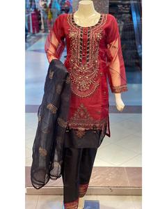 Diseñador bordado Organza Net Ladies Salwar Kameez Readymade Summer Party Wear en estilo pakistaní para festivales - Product Image 2