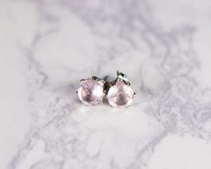 92.5 Sterling Silver Natural Rose Quartz Faceted Round Shape Gemstone Prong Setting <b>Beautiful</b> Studs <b>Earring</b> Women Cute Gift - Product Image 4