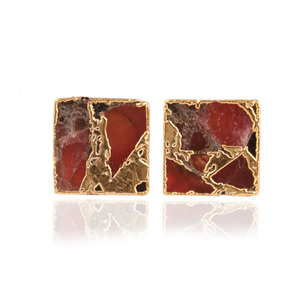 Simple New Design 10mm Orange Mojave Copper Turquoise square Shape <b>Stud</b> <b>Earring</b> Brass Gold Plated Lovely Gift for Her <b>Earrings</b> - Product Image 3