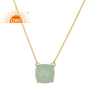 Juego de puntas Aqua Calcedonia colgante venta al por mayor 14K chapado en oro diseñador 925 collar de cadena de plata joyería colección clásica - Product Image 1
