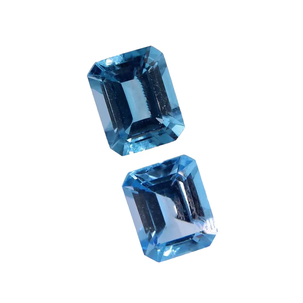 Award Winner Semiprecious Blue Topaz Pair of 2 Gemstone Emerald Natural Supplier of Octagon Faceted 10 X 8 Mm Gems Emerald Cut