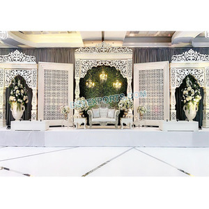 Decoración de escenario para boda, escenario de fibra glamurosa, blanco, bollwood, con temática de Estados Unidos, inglés, blanco - Product Image 1