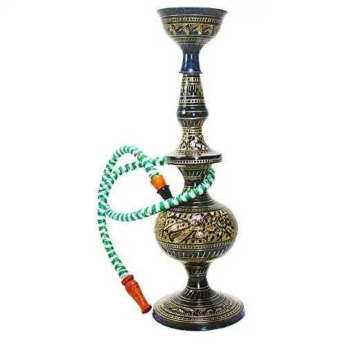 Indian Brass Shisha Set Single Outlet Arabische Shisha für Restaurant Shisha kompatibel für Holzkohle und aromatisierten Tabak