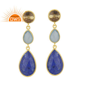 Hermosos pendientes colgantes de múltiples piedras preciosas Pendientes de bisel de plata esterlina Proveedor de joyería chapada en oro - Product Image 1