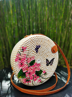 Liquidación de Bolsos de Ratán, Disponibles en Existencia, Nueva Llegada, Bolsos de Ratán con Estampado Decoupage, Bali, Indonesia