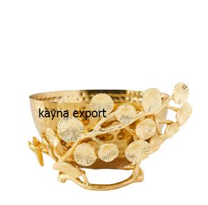 NUEVO TAZÓN DE METAL LUXUOSO Y MODERNO HECHO A MANO PARA SERVIR DÁTILES, CON DECORACIÓN ARTÍSTICA FLORAL EN ACABADO DORADO, PARA BODAS - Product Image 1