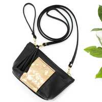 Dompet Kulit Wanita Desainer dengan Ritsleting, Hiasan Rumbai Hitam, Klasik, Modis, Panjang, Bahan Katun