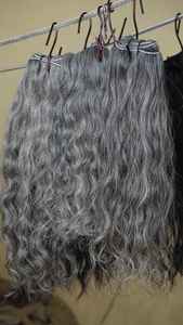 Salt N Pepper Extensiones de cabello de color gris natural Extensiones de cabello humano plateado Proveedor de cabello natural - Product Image 5