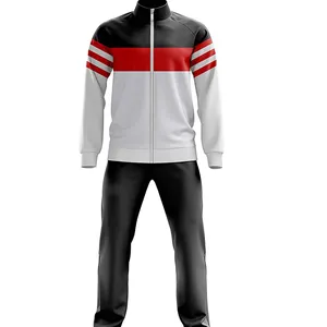 Traje esportivo personalizado, trajes de treino esportivo/para homens, branco, vermelho e preto, unissex