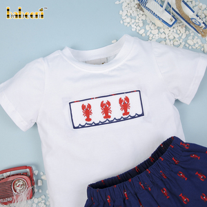 Bonita langosta Animal Print 100% algodón niños Smocked ropa verano conjunto ODM venta al por mayor bebé BB1530 - Product Image 4