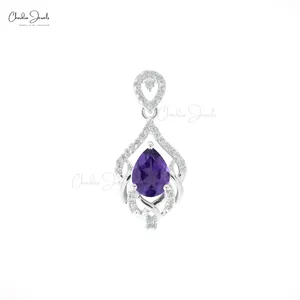 Disesuaikan kualitas tinggi Amethyst alami & Zircon kubik Swirl liontin kalung 925 perak murni trendi perhiasan dengan harga penawaran