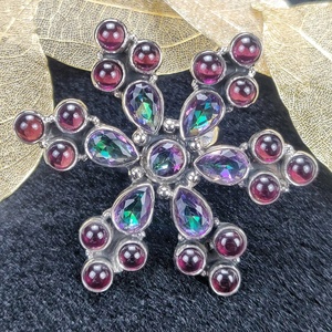 Mystic <span class=keywords><strong>topazio</strong></span> e granato rosso gemma argento anello 925 solido argento Sterling anelli di dichiarazione gioielli per il commercio all'ingrosso fornitore - Product Image 3