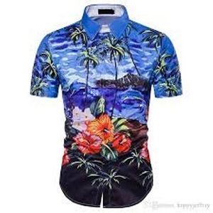 Camisas casuales hawaianas impresas poliéster transpirable con cuello mandarín tela de sarga de verano formal - Product Image 4