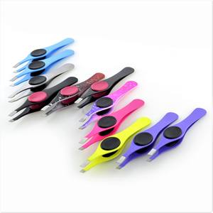 KOUNAIN, herramientas profesionales de belleza, juego de pinzas para cejas negras de acero inoxidable, agarre de silicona, puntas inclinadas, pinzas para desplumar - Product Image 5